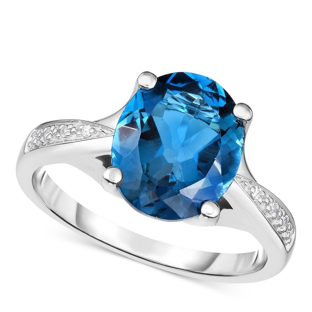 London Blue Topaz 3-5/8 carat diamond accent ring in 14k white gold.